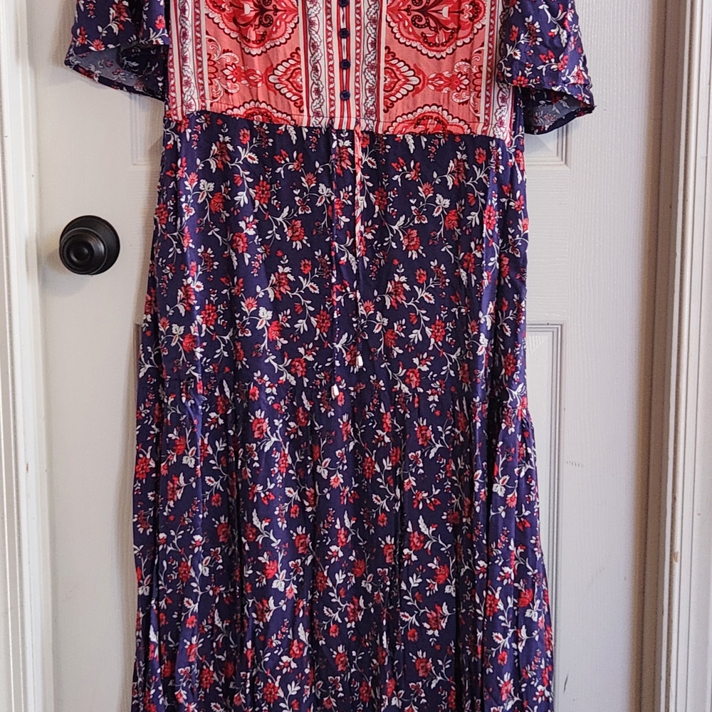 Floral Navy and Red Women's Dress